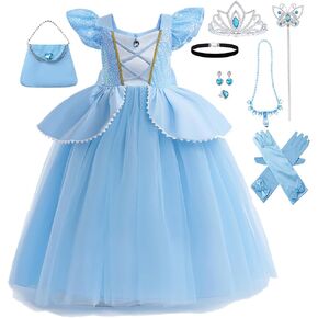 Cinderella Dresses for Girls Toddler Princess Costume Hallowen Birthday Party Blue Cosplay Fancy Outfit