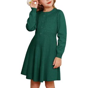 GRACE KARIN Girl Dress Long Sleeve Sweater Ruffle Button Front Knit Casual Fall Winter Dresses for Girls 5-12