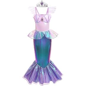 Princess Dress Up Little Girls Mermaid Costume Toddler Mermaid Dress Halloween Costumes with Crown