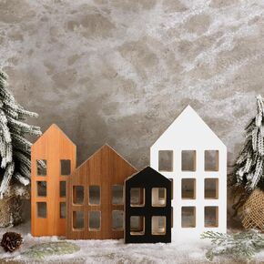 4Pcs Christmas Decorations Indoor, Farmhouse Table Christmas Decor, Rustic Wooden House Block Table Top Christmas Decorations for Indoor Home Display, Tabletop