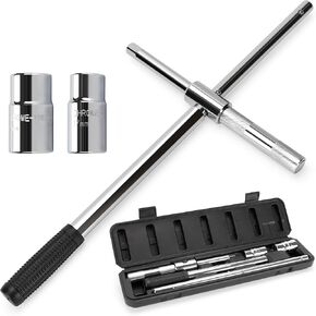 TONDA Extended Lug Wrench, 4 Way Tire Iron for Car, Lug Nut Removal Tool with Storage Case, 1/2 Drive with 17/19mm and 21/23mm Sockets