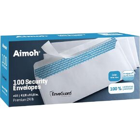 Aimoh 500#10 Security Self Seal Envelopes, Windowless, Premium Security Tint Pattern, Ultra Strong Quick Seal Closure, EnveGuard, Size 4-1/8 x 9-1/2", White, 24LB, 500 Count(34010)