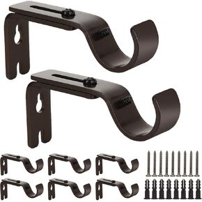 8 Pcs Curtain Rod Bracket for 1 Inch Rod, Adjustable Curtain Rod Brackets Bronze Curtain Rod Holders Heavy Duty Curtain Rod Hardware Brackets Single Rod Bracket for Wall Mount