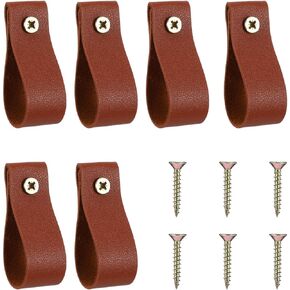 6 Pcs Wall Hanging Strap Lanyard PU Leather Wall Hooks Leather Curtain Rod Holder Wall Mounted Towel Hanger Loop for Bathroom Kitchen Bedroom Boho Style Decor Supplies
