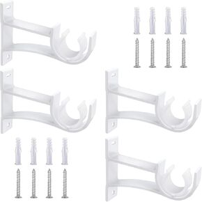 Curtain Rod Holder, Heavy Duty Curtain Rod Brackets White Single Curtain Rod Bracket Support Holders 4 Pack Metal Drapery Rod Hangers Hooks for 1 to 1.2 Inch Rod Wall