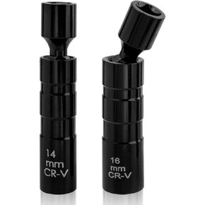 Mesee 2 Pieces Universal Joint Spark Plug Socket Set, Thin Wall Spark Plug Socket Wrench 3/8" Drive Magnetic Swivel Spark Plug Sockets 14mm & 16mm Spark Plug Removal Tool