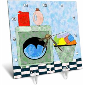 3dRose dc_44848_1 Red Blue Green Laundry Room-Desk Clock, 6 by 6-Inch