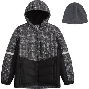 LONDON FOG Boys' Heavyweight Hooded Puffer Jacket with Sherpa-Lined Hood & Fleece Beanie