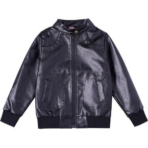 Boys Trendy Stand Collar PU Leather Moto Jacket Leather Coat (3-12) T