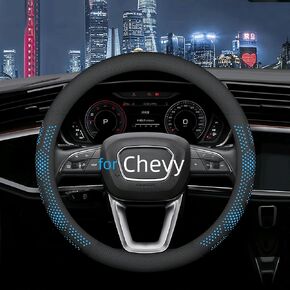 Leather Steering Wheel Cover for Chevy Silverado 1500 2500 3500, 14.5-15 inches Car Steering Wheel Cover with Non-Slip Breathable (Black)
