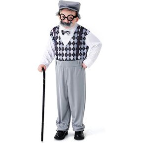 Pudcoco Kids 100 Days of School Costume for Boys Old Man Grandpa Jumpsuit Hat Glasses Beard Cane Pipe Outfit