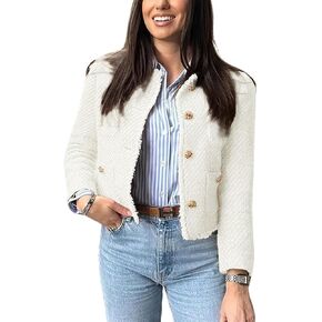 chouyatou Women's Fall Business Casual Tweed Jacket Button Down Fringed Tassel Office Work Blazer Coat in Kuwait
