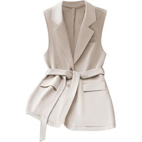 GORGLITTER Women's Belted Blazer Vest Lapel Sleeveless Elegant Dressy Blazer Jacket