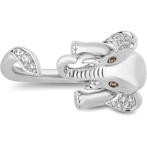 Jewelili Hallmark Fine Jewelry Sterling Silver 1/10 Cttw Champagne and Natural White Round Diamond Wrapping Elephant Ring