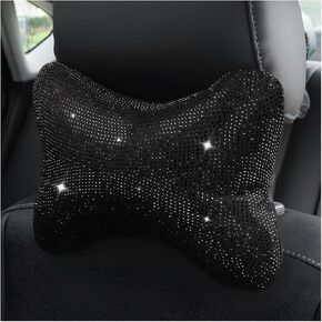 Bling Car Neck Pillow, Crystal Rhinestone Auto Seat Headrest Neck Support for Driver Relax Necksupport, Bling Car Headrest Pillow for Women Girls, Car Accessories (White)