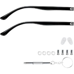 1 Pair TR90 Bright Black Glasses Replacement Arms Glasses Double Flat Teeth 8mm Replacement Temple with Screws, Screw Washers and 3-in-1 Screwdriver(Gloss Black)