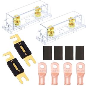 smseace 400AMP ANL Fuse Holder Kit Including Transparent Fuse Base，400a Copper anl Fuse，5/16-1/0AWG Copper Ring Terminal and Heat shrinkable Tube for car Audio and Other high Current Applications