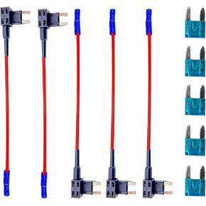 5 PCS Car Additional Circuit Fuse Tap Adapter with 4 x 15A Plug-ins, 12V ATM ATO Blade Pure Copper Wire Fuse Holder, Portable Retrofit Replacement Accessory for Cars, Trucks and SUVs (Black)