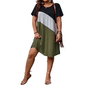 SOLY HUX Women's Plus Size Dress Color Block Short Sleeve T Shirt Dress Casual Summer Dresses