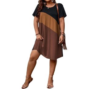 SOLY HUX Women's Plus Size Dress Color Block Short Sleeve T Shirt Dress Casual Summer Dresses in Saudi Arabia
