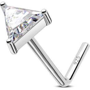 Jewseen 925 Sterling Silver Nose Stud, 20G L Shaped Nose Ring, Simulated Diamond CZ Nose Piercings for Women Men Nose Barbell Nostril Piercing Jewelry