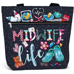 84hoods Large Waterproof Tote Bag with Pockets and Zipper for Work. Gift for Nurse. Shoulder Bag for Women.