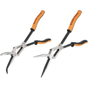 Klein Tools 71402 Needle Nose Pliers and Bent Nose Pliers Set, Knurled Jaws, Double Rivet, Extended Reach for Tight Spaces, 13-Inch, 2-Piece