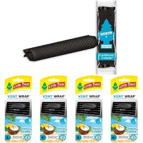 LITTLE TREES Car Air Freshener Vent Wrap Provides Long-Lasting Scent, Invisibly Fresh. Caribbean Colada, 16 count, 4-Packs