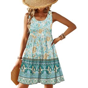 Zeagoo Womens Summer Sundress Boho Floral Casual Tank Dresses with Pockets Sleeveless Tiered Swing A Line Beach Dress