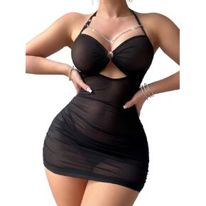Sexy Lingerie for Women Sheer Lingerie Set Bodycon Mini Lingerie Dress Ruched Party Clubwear Outfits