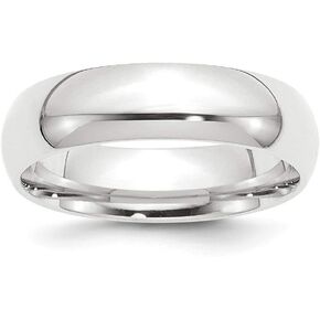 Roy Rose Jewelry Platinum 6mm Wide Polished Half-Round Comfort Fit Wedding Band Ring Sizes 4 to 12