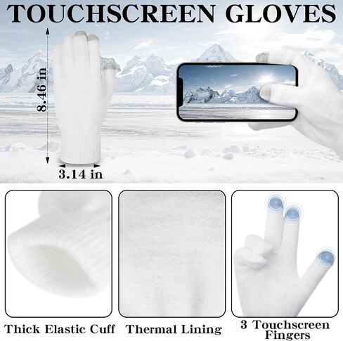 2 Set Winter Hat Scarf Gloves and Ear Warmer, Black White Warm Knit Beanie Hat Touch Screen Gloves for Men Women in Kuwait