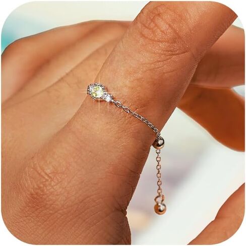 CZ Link Chain Ring for Women, 925 Sterling Silver Adjustable Band Birthstone Stacking Tassel Dangling Statement Rings with Dangle Beaded Ball Dainty Promise Chain Ring Xmas Wedding Jewelry Gifts in Saudi Arabia