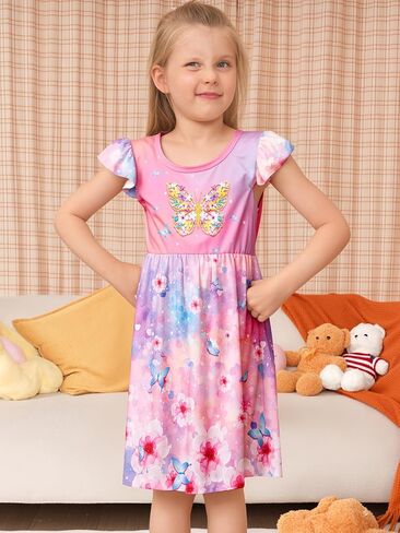LQSZ Girls Princess Nightgowns Flutter Sleeves Night Dress Sleepwear 3-10 Years Pajamas Nightgowns for Little Girls in Kuwait