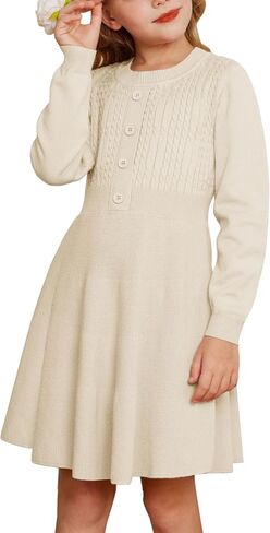 GRACE KARIN Girl Dress Long Sleeve Sweater Ruffle Button Front Knit Casual Fall Winter Dresses for Girls 5-12 in Saudi Arabia