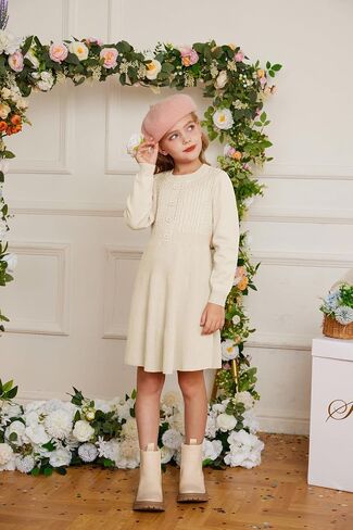 GRACE KARIN Girl Dress Long Sleeve Sweater Ruffle Button Front Knit Casual Fall Winter Dresses for Girls 5-12 in Saudi Arabia