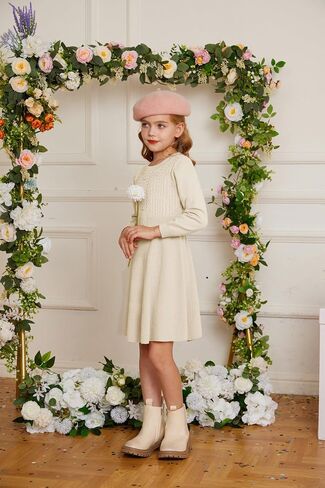 GRACE KARIN Girl Dress Long Sleeve Sweater Ruffle Button Front Knit Casual Fall Winter Dresses for Girls 5-12 in Saudi Arabia