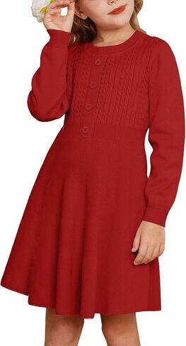 GRACE KARIN Girl Dress Long Sleeve Sweater Ruffle Button Front Knit Casual Fall Winter Dresses for Girls 5-12 in Saudi Arabia