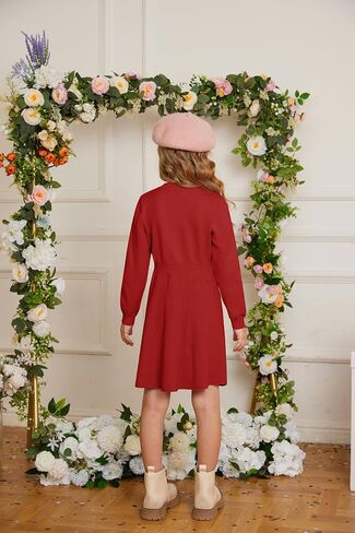 GRACE KARIN Girl Dress Long Sleeve Sweater Ruffle Button Front Knit Casual Fall Winter Dresses for Girls 5-12 in Saudi Arabia