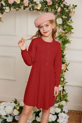 GRACE KARIN Girl Dress Long Sleeve Sweater Ruffle Button Front Knit Casual Fall Winter Dresses for Girls 5-12 in Saudi Arabia