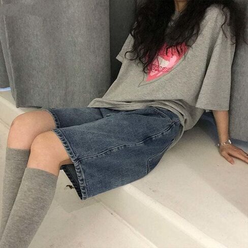 شورت Y2k شورت جينز فضفاض شورت برمودا للنساء شورت جينز طويل بطول الركبة للنساء in Saudi Arabia