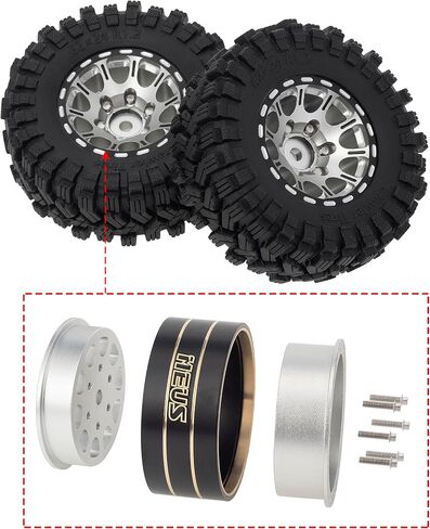 مجموعة إطارات عجلات MEUS RACING 1.2 Beadlock حافة نحاسية لسيارة TRX4M SCX24 FCX24 AX24 1/24 1/18 RC، سلبية 4 مم 42 جرام (نموذج فضي A) in Saudi Arabia