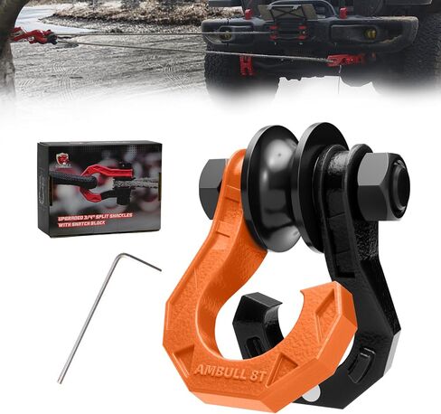 D Ring Split Shackle with Snatch Block, 3/4" Split Shackles w/Snatch Block Pulley, Heavy Duty Shackle for Towing Winch, Pulley for Off-Road Vehicle Recovery, Truck, ATV, UTV, BlackOrange in Kuwait