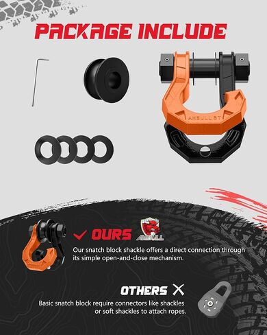 D Ring Split Shackle with Snatch Block, 3/4" Split Shackles w/Snatch Block Pulley, Heavy Duty Shackle for Towing Winch, Pulley for Off-Road Vehicle Recovery, Truck, ATV, UTV, BlackOrange in Kuwait
