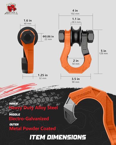 D Ring Split Shackle with Snatch Block, 3/4" Split Shackles w/Snatch Block Pulley, Heavy Duty Shackle for Towing Winch, Pulley for Off-Road Vehicle Recovery, Truck, ATV, UTV, BlackOrange in Kuwait