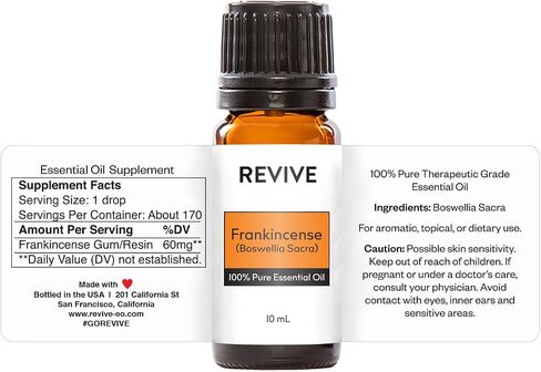 Frankincense Boswellia Sacra 10mL Essential Oil by Revive Essential Oils - 100% Pure Therapeutic Grade, for Diffuser, Humidifier, Massage, Aromatherapy, Skin & Hair Care in Kuwait