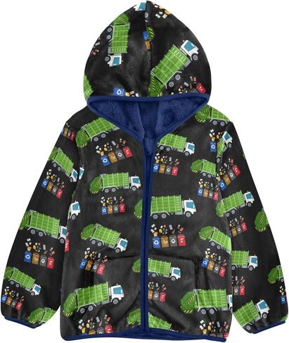 Boys Fleece Jacket Hooded Autumn Winter Long Sleeve Thick Warm Outerwear;3-10 Years Kids Cute Fuzzy Jacket in Kuwait