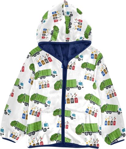 Boys Fleece Jacket Hooded Autumn Winter Long Sleeve Thick Warm Outerwear;3-10 Years Kids Cute Fuzzy Jacket in Kuwait