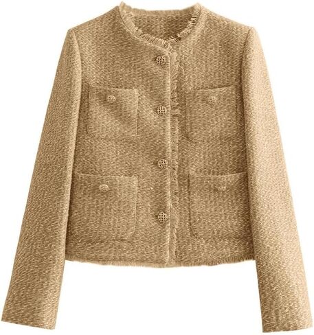 chouyatou Women's Fall Business Casual Tweed Jacket Button Down Fringed Tassel Office Work Blazer Coat in Kuwait