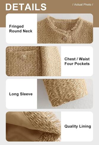 chouyatou Women's Fall Business Casual Tweed Jacket Button Down Fringed Tassel Office Work Blazer Coat in Kuwait